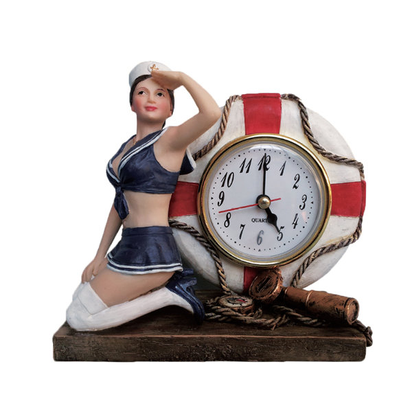 Longshore Tides Analog Resin Tabletop Clock in Brown/Blue Wayfair